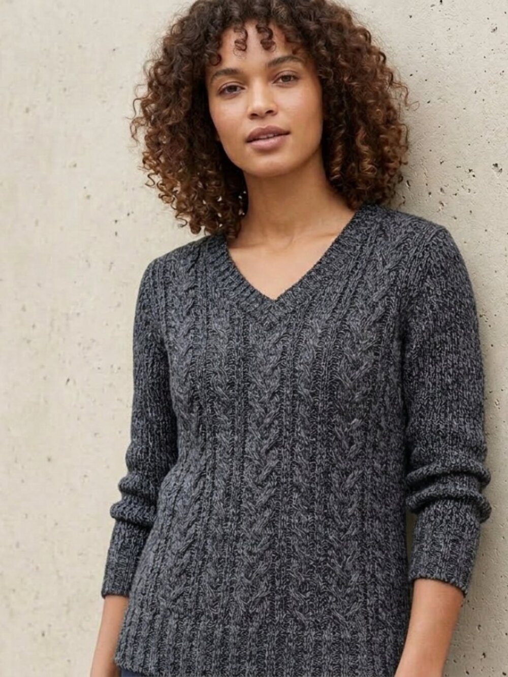 Charcoal grey V-neck marled sweater